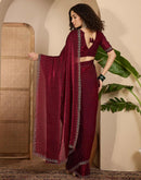 Maroon Shimmer Tissue Stone Work Swarovski saree