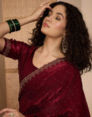 Maroon Shimmer Tissue Stone Work Swarovski saree