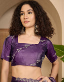 Dark Purple Georgette Embroidery Saree