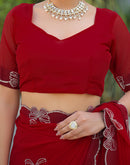 Red Georgette Stone Work Swarovski saree