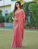 Peach Shimmer Chiffon Stone Work Swarovski saree