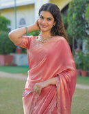 Peach Shimmer Chiffon Stone Work Swarovski saree