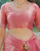 Peach Shimmer Chiffon Stone Work Swarovski saree