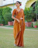 Brown Shimmer Chiffon Stone Work Swarovski saree