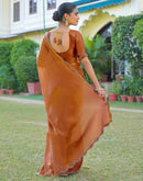 Brown Shimmer Chiffon Stone Work Swarovski saree