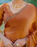 Brown Shimmer Chiffon Stone Work Swarovski saree