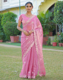 Light Pink Shimmer Chiffon Sequence Embroidery saree