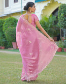 Light Pink Shimmer Chiffon Sequence Embroidery saree