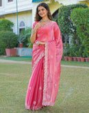 Pink Shimmer Chiffon Sequence Embroidery saree