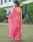 Pink Shimmer Chiffon Sequence Embroidery saree