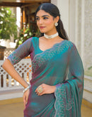 Teal Green Shimmer Chiffon Stone Work Swarovski saree