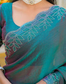 Teal Green Shimmer Chiffon Stone Work Swarovski saree