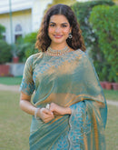 Mint Blue Shimmer Chiffon Stone Work Swarovski saree
