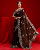 Maroon Shimmer Chiffon Sequence Embroidery saree
