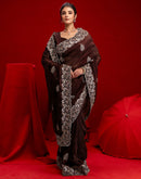 Maroon Shimmer Chiffon Sequence Embroidery saree