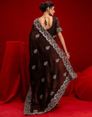 Maroon Shimmer Chiffon Sequence Embroidery saree