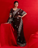 Maroon Shimmer Chiffon Sequence Embroidery saree