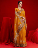 Orange Shimmer Chiffon Sequence Embroidery saree