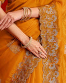Orange Shimmer Chiffon Sequence Embroidery saree
