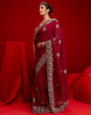 Dark Rani Pink Shimmer Chiffon Sequence Embroidery saree