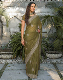 Mehandi Green Shimmer Georgette Sequence Embroidery saree