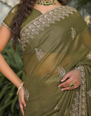 Mehandi Green Shimmer Georgette Sequence Embroidery saree