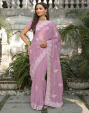 Light Purple Shimmer Georgette Sequence Embroidery saree