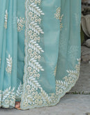 Sky Blue Shimmer Georgette Sequence Embroidery saree