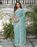 Sky Blue Shimmer Georgette Sequence Embroidery saree