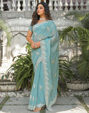 Sky Blue Shimmer Georgette Sequence Embroidery saree
