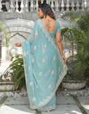 Sky Blue Shimmer Georgette Sequence Embroidery saree
