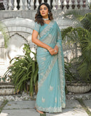 Sky Blue Shimmer Georgette Sequence Embroidery saree