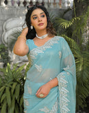 Sky Blue Shimmer Georgette Sequence Embroidery saree