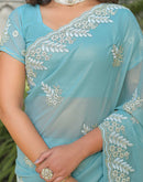 Sky Blue Shimmer Georgette Sequence Embroidery saree