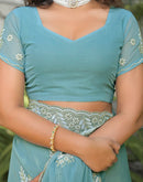 Sky Blue Shimmer Georgette Sequence Embroidery saree