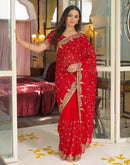 Red Georgette Sequence Embroidery saree