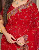 Red Georgette Sequence Embroidery saree