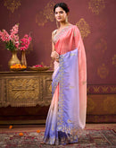 Coral Pink Tissue Silk Sequence Embroidery Saree