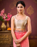 Coral Pink Tissue Silk Sequence Embroidery Saree