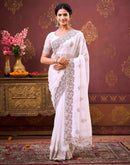 White Shimmer Chiffon Sequence Embroidery saree