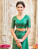 Teal Green Tissue Satin Stone Work Swarovski saree
