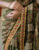 Dark Green Georgette Bandhani Printed Lace Saree