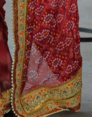 Magenta Chiffon Bandhani Printed Lace Saree