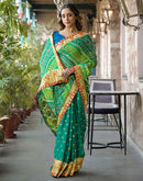 Green Chiffon Bandhani Printed Lace Saree