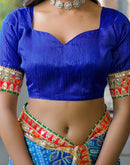 Blue Chiffon Bandhani Printed Lace Saree
