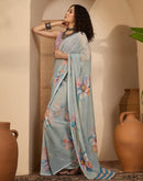 Grey Georgette Floral Printed Saree