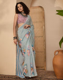 Grey Georgette Floral Printed Saree