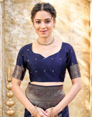 Navy Blue Silk Woven Banarasi Saree