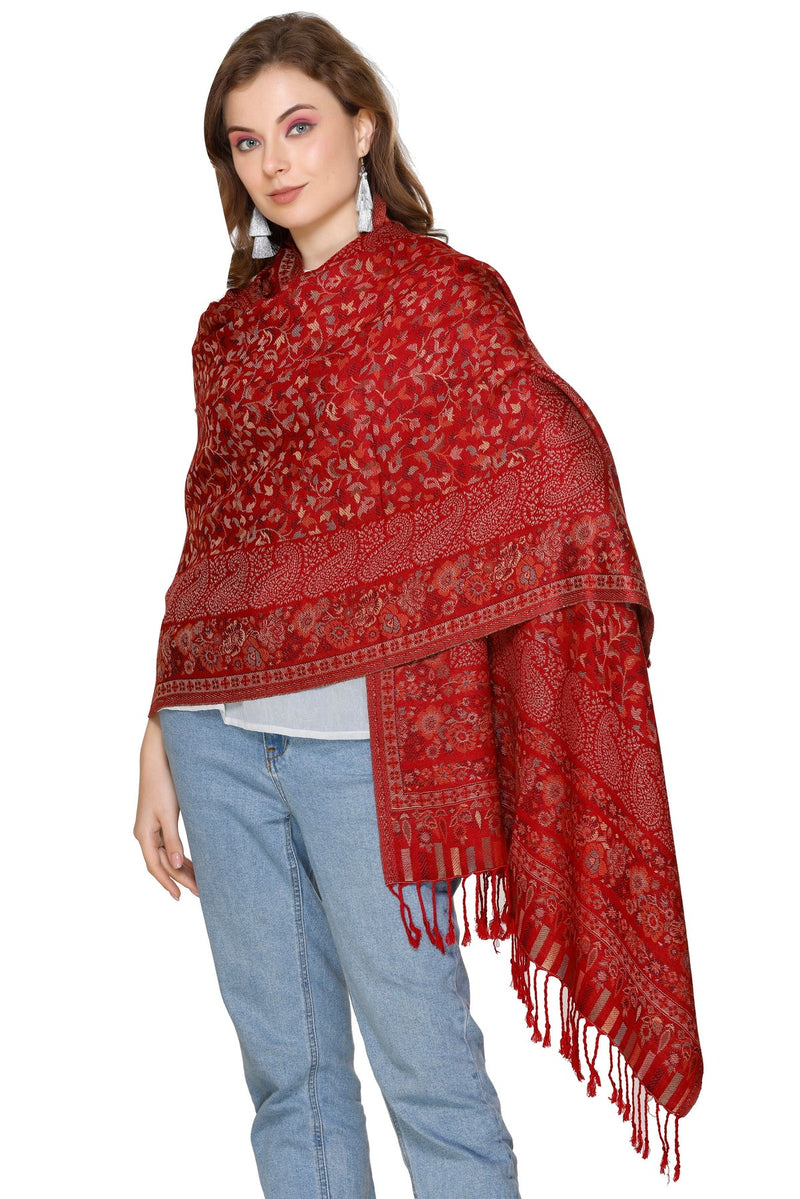 KRITI Allover Floral Woollen Maroon Stole For Girl