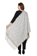 KRITI Floral Pattern Woollen White Color Stole For Girl